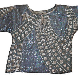 Vintage 1980s Silk Sequin Butterfly fairy top